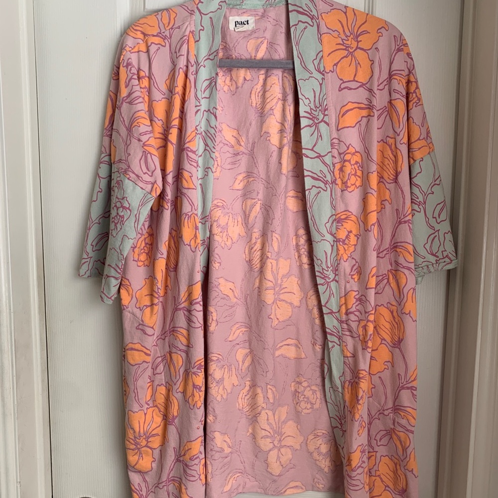 Pact Pink & Mint Floral Kimono
